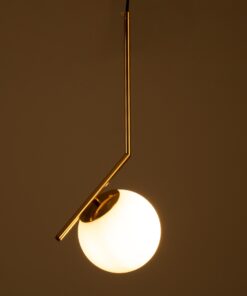 GloboStar® MONROE 00958 Μοντέρνο Κρεμαστό Φωτιστικό Οροφής Μονόφωτο 1 x E27 Χρυσό – Λευκό Μεταλλικό Μπάλα Φ15 x Υ49cm