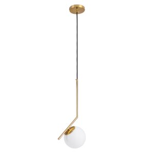 GloboStar® MONROE 00958 Μοντέρνο Κρεμαστό Φωτιστικό Οροφής Μονόφωτο 1 x E27 Χρυσό – Λευκό Μεταλλικό Μπάλα Φ15 x Υ49cm