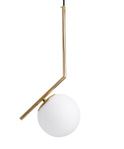 GloboStar® MONROE 00958 Μοντέρνο Κρεμαστό Φωτιστικό Οροφής Μονόφωτο 1 x E27 Χρυσό – Λευκό Μεταλλικό Μπάλα Φ15 x Υ49cm