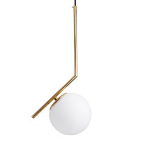 GloboStar® MONROE 00958 Μοντέρνο Κρεμαστό Φωτιστικό Οροφής Μονόφωτο 1 x E27 Χρυσό – Λευκό Μεταλλικό Μπάλα Φ15 x Υ49cm