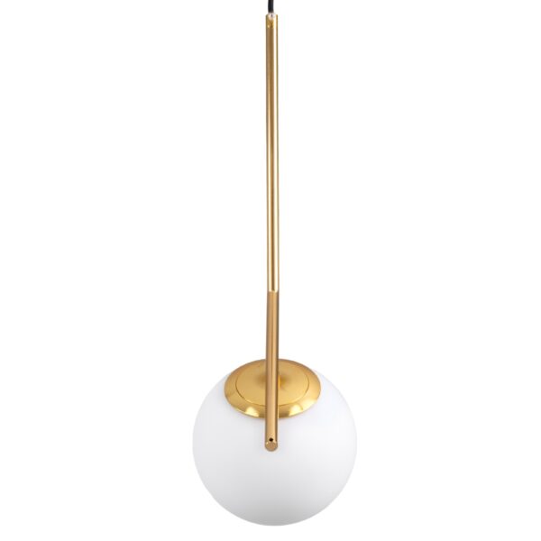 GloboStar® MONROE 00958 Μοντέρνο Κρεμαστό Φωτιστικό Οροφής Μονόφωτο 1 x E27 Χρυσό – Λευκό Μεταλλικό Μπάλα Φ15 x Υ49cm
