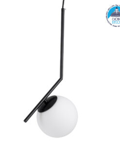 GloboStar® MONROE 00959 Μοντέρνο Κρεμαστό Φωτιστικό Οροφής Μονόφωτο 1 x E27 Μαύρο – Λευκό Μεταλλικό Μπάλα Φ15 x Υ49cm