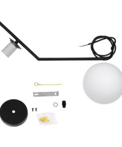 GloboStar® MONROE 00959 Μοντέρνο Κρεμαστό Φωτιστικό Οροφής Μονόφωτο 1 x E27 Μαύρο – Λευκό Μεταλλικό Μπάλα Φ15 x Υ49cm