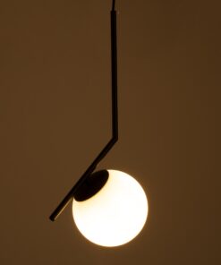 GloboStar® MONROE 00959 Μοντέρνο Κρεμαστό Φωτιστικό Οροφής Μονόφωτο 1 x E27 Μαύρο – Λευκό Μεταλλικό Μπάλα Φ15 x Υ49cm