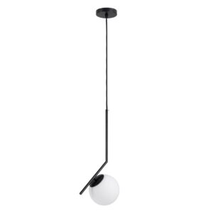 GloboStar® MONROE 00959 Μοντέρνο Κρεμαστό Φωτιστικό Οροφής Μονόφωτο 1 x E27 Μαύρο – Λευκό Μεταλλικό Μπάλα Φ15 x Υ49cm