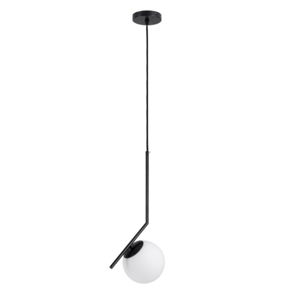 GloboStar® MONROE 00959 Μοντέρνο Κρεμαστό Φωτιστικό Οροφής Μονόφωτο 1 x E27 Μαύρο – Λευκό Μεταλλικό Μπάλα Φ15 x Υ49cm