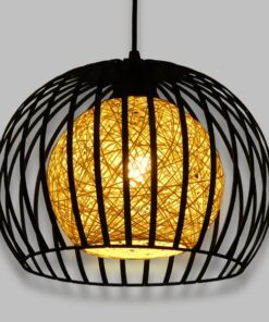 GloboStar® CARTER 00960 Μοντέρνο Industrial Κρεμαστό Φωτιστικό Οροφής Μονόφωτο 1 x E27 Μαύρο με Εκρού Μεταλλικό Πλέγμα Φ28 x Υ23cm