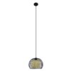 GloboStar® CARTER 00960 Μοντέρνο Industrial Κρεμαστό Φωτιστικό Οροφής Μονόφωτο 1 x E27 Μαύρο με Εκρού Μεταλλικό Πλέγμα Φ28 x Υ23cm