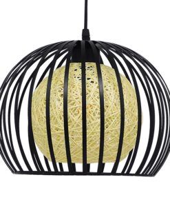 GloboStar® CARTER 00960 Μοντέρνο Industrial Κρεμαστό Φωτιστικό Οροφής Μονόφωτο 1 x E27 Μαύρο με Εκρού Μεταλλικό Πλέγμα Φ28 x Υ23cm