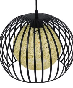 GloboStar® CARTER 00960 Μοντέρνο Industrial Κρεμαστό Φωτιστικό Οροφής Μονόφωτο 1 x E27 Μαύρο με Εκρού Μεταλλικό Πλέγμα Φ28 x Υ23cm