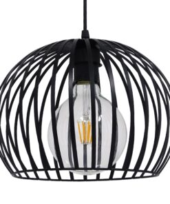 GloboStar® CARTER 00960 Μοντέρνο Industrial Κρεμαστό Φωτιστικό Οροφής Μονόφωτο 1 x E27 Μαύρο με Εκρού Μεταλλικό Πλέγμα Φ28 x Υ23cm