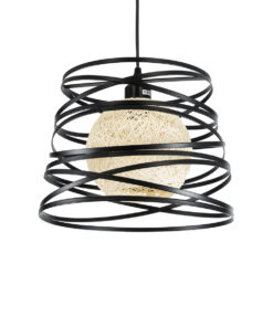 GloboStar® CARTER 00961 Μοντέρνο Industrial Κρεμαστό Φωτιστικό Οροφής Μονόφωτο 1 x E27 AC220-240V IP20 – Φ32 x Υ25cm – Μαύρο Μεταλλικό και Εκρού Μπάλα Πλέγμα – 5 Χρόνια Εγγύηση