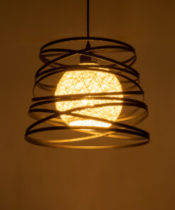 GloboStar® CARTER 00961 Μοντέρνο Industrial Κρεμαστό Φωτιστικό Οροφής Μονόφωτο 1 x E27 AC220-240V IP20 – Φ32 x Υ25cm – Μαύρο Μεταλλικό και Εκρού Μπάλα Πλέγμα – 5 Χρόνια Εγγύηση