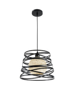 GloboStar® CARTER 00961 Μοντέρνο Industrial Κρεμαστό Φωτιστικό Οροφής Μονόφωτο 1 x E27 AC220-240V IP20 – Φ32 x Υ25cm – Μαύρο Μεταλλικό και Εκρού Μπάλα Πλέγμα – 5 Χρόνια Εγγύηση