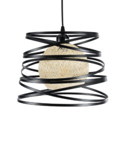 GloboStar® CARTER 00961 Μοντέρνο Industrial Κρεμαστό Φωτιστικό Οροφής Μονόφωτο 1 x E27 AC220-240V IP20 – Φ32 x Υ25cm – Μαύρο Μεταλλικό και Εκρού Μπάλα Πλέγμα – 5 Χρόνια Εγγύηση
