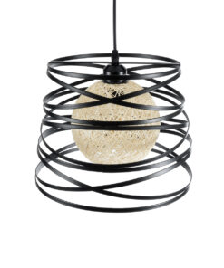 GloboStar® CARTER 00961 Μοντέρνο Industrial Κρεμαστό Φωτιστικό Οροφής Μονόφωτο 1 x E27 AC220-240V IP20 – Φ32 x Υ25cm – Μαύρο Μεταλλικό και Εκρού Μπάλα Πλέγμα – 5 Χρόνια Εγγύηση