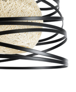 GloboStar® CARTER 00961 Μοντέρνο Industrial Κρεμαστό Φωτιστικό Οροφής Μονόφωτο 1 x E27 AC220-240V IP20 – Φ32 x Υ25cm – Μαύρο Μεταλλικό και Εκρού Μπάλα Πλέγμα – 5 Χρόνια Εγγύηση