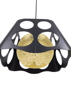 GloboStar® CARTER 00962 Μοντέρνο Industrial Κρεμαστό Φωτιστικό Οροφής Μονόφωτο 1 x E27 Μαύρο με Εκρού Μεταλλικό Πλέγμα Μ28 x Π28 x Υ22cm