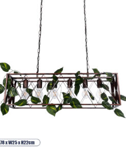 GloboStar® CLARITY 00963 Vintage Industrial Κρεμαστό Φωτιστικό Οροφής Πολύφωτο 6 x E27 Καφέ Σκουριά Μεταλλικό Πλέγμα Μ78 x Π25 x Υ22cm