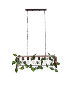 GloboStar® CLARITY 00963 Vintage Industrial Κρεμαστό Φωτιστικό Οροφής Πολύφωτο 6 x E27 Καφέ Σκουριά Μεταλλικό Πλέγμα Μ78 x Π25 x Υ22cm