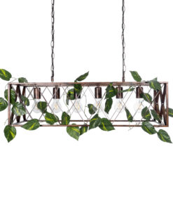 GloboStar® CLARITY 00963 Vintage Industrial Κρεμαστό Φωτιστικό Οροφής Πολύφωτο 6 x E27 Καφέ Σκουριά Μεταλλικό Πλέγμα Μ78 x Π25 x Υ22cm