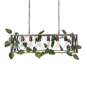 GloboStar® CLARITY 00963 Vintage Industrial Κρεμαστό Φωτιστικό Οροφής Πολύφωτο 6 x E27 Καφέ Σκουριά Μεταλλικό Πλέγμα Μ78 x Π25 x Υ22cm