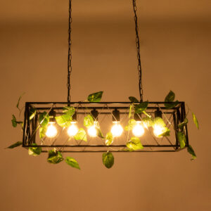 GloboStar® CLARITY 00964 Vintage Industrial Κρεμαστό Φωτιστικό Οροφής Πολύφωτο 6 x E27 Μαύρο Μεταλλικό Πλέγμα Μ78 x Π25 x Υ22cm