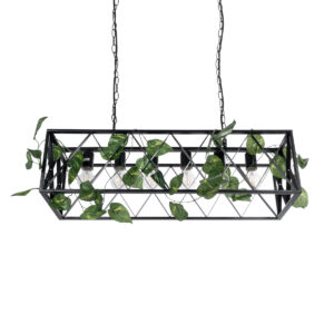 GloboStar® CLARITY 00964 Vintage Industrial Κρεμαστό Φωτιστικό Οροφής Πολύφωτο 6 x E27 Μαύρο Μεταλλικό Πλέγμα Μ78 x Π25 x Υ22cm