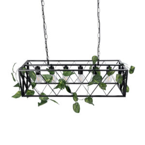 GloboStar® CLARITY 00964 Vintage Industrial Κρεμαστό Φωτιστικό Οροφής Πολύφωτο 6 x E27 Μαύρο Μεταλλικό Πλέγμα Μ78 x Π25 x Υ22cm