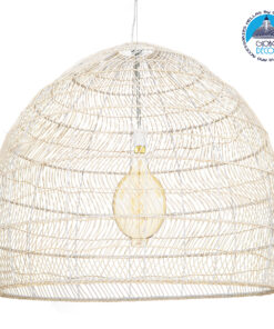 GloboStar® MALIBU 00965 Vintage Κρεμαστό Φωτιστικό Οροφής Μονόφωτο 1 x E27 Λευκό Ξύλινο Bamboo Φ100 x Y86cm