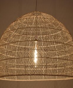 GloboStar® MALIBU 00965 Vintage Κρεμαστό Φωτιστικό Οροφής Μονόφωτο 1 x E27 Λευκό Ξύλινο Bamboo Φ100 x Y86cm