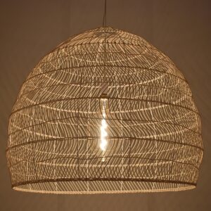 GloboStar® MALIBU 00965 Vintage Κρεμαστό Φωτιστικό Οροφής Μονόφωτο 1 x E27 Λευκό Ξύλινο Bamboo Φ100 x Y86cm