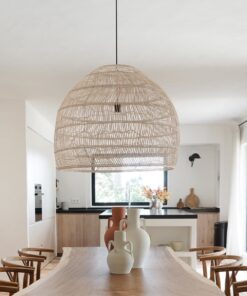 GloboStar® MALIBU 00965 Vintage Κρεμαστό Φωτιστικό Οροφής Μονόφωτο 1 x E27 Λευκό Ξύλινο Bamboo Φ100 x Y86cm