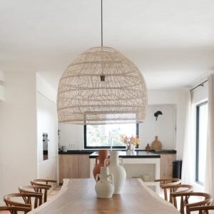 GloboStar® MALIBU 00965 Vintage Κρεμαστό Φωτιστικό Οροφής Μονόφωτο 1 x E27 Λευκό Ξύλινο Bamboo Φ100 x Y86cm