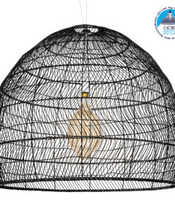 GloboStar® MALIBU 00966 Vintage Κρεμαστό Φωτιστικό Οροφής Μονόφωτο 1 x E27 Μαύρο Ξύλινο Bamboo Φ100 x Y86cm
