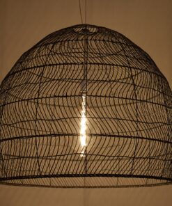 GloboStar® MALIBU 00966 Vintage Κρεμαστό Φωτιστικό Οροφής Μονόφωτο 1 x E27 Μαύρο Ξύλινο Bamboo Φ100 x Y86cm