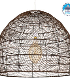 GloboStar® MALIBU 00967 Vintage Κρεμαστό Φωτιστικό Οροφής Μονόφωτο 1 x E27 Καφέ Ξύλινο Bamboo Φ100 x Y86cm