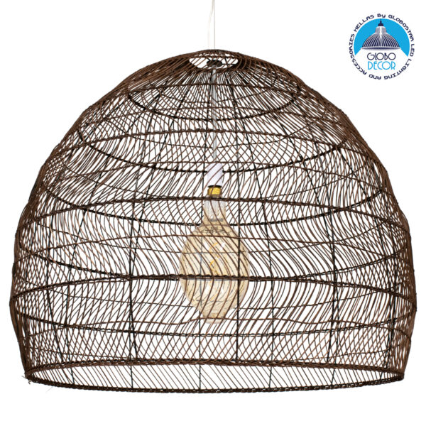 GloboStar® MALIBU 00967 Vintage Κρεμαστό Φωτιστικό Οροφής Μονόφωτο 1 x E27 Καφέ Ξύλινο Bamboo Φ100 x Y86cm