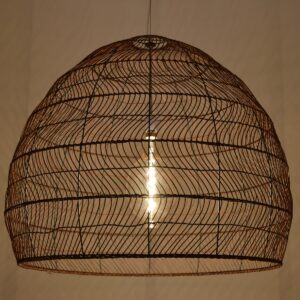 GloboStar® MALIBU 00967 Vintage Κρεμαστό Φωτιστικό Οροφής Μονόφωτο 1 x E27 Καφέ Ξύλινο Bamboo Φ100 x Y86cm