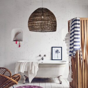 GloboStar® MALIBU 00967 Vintage Κρεμαστό Φωτιστικό Οροφής Μονόφωτο 1 x E27 Καφέ Ξύλινο Bamboo Φ100 x Y86cm