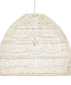 GloboStar® MALIBU 00968 Vintage Κρεμαστό Φωτιστικό Οροφής Μονόφωτο 1 x E27 Λευκό Ξύλινο Bamboo Φ40 x Y35cm