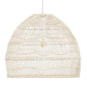 GloboStar® MALIBU 00968 Vintage Κρεμαστό Φωτιστικό Οροφής Μονόφωτο 1 x E27 Λευκό Ξύλινο Bamboo Φ40 x Y35cm