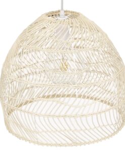 GloboStar® MALIBU 00968 Vintage Κρεμαστό Φωτιστικό Οροφής Μονόφωτο 1 x E27 Λευκό Ξύλινο Bamboo Φ40 x Y35cm