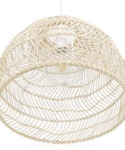 GloboStar® MALIBU 00968 Vintage Κρεμαστό Φωτιστικό Οροφής Μονόφωτο 1 x E27 Λευκό Ξύλινο Bamboo Φ40 x Y35cm