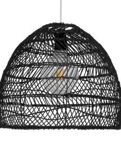 GloboStar® MALIBU 00969 Vintage Κρεμαστό Φωτιστικό Οροφής Μονόφωτο 1 x E27 Μαύρο Ξύλινο Bamboo Φ40 x Y35cm