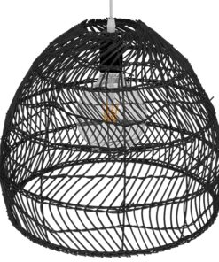 GloboStar® MALIBU 00969 Vintage Κρεμαστό Φωτιστικό Οροφής Μονόφωτο 1 x E27 Μαύρο Ξύλινο Bamboo Φ40 x Y35cm