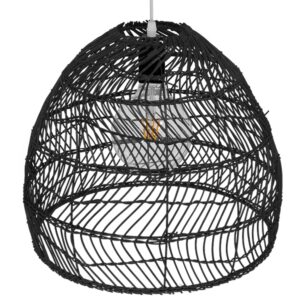 GloboStar® MALIBU 00969 Vintage Κρεμαστό Φωτιστικό Οροφής Μονόφωτο 1 x E27 Μαύρο Ξύλινο Bamboo Φ40 x Y35cm