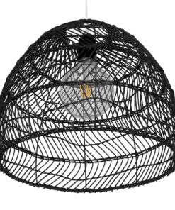 GloboStar® MALIBU 00969 Vintage Κρεμαστό Φωτιστικό Οροφής Μονόφωτο 1 x E27 Μαύρο Ξύλινο Bamboo Φ40 x Y35cm