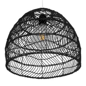 GloboStar® MALIBU 00969 Vintage Κρεμαστό Φωτιστικό Οροφής Μονόφωτο 1 x E27 Μαύρο Ξύλινο Bamboo Φ40 x Y35cm
