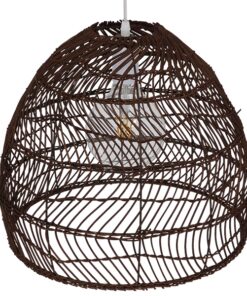 GloboStar® MALIBU 00970 Vintage Κρεμαστό Φωτιστικό Οροφής Μονόφωτο 1 x E27 Καφέ Ξύλινο Bamboo Φ40 x Y35cm